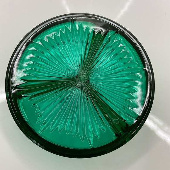 Vintage Teal Green Glass Divided Dish Trinket Vanity Retro Starburst Relish - Picture 8 of 9